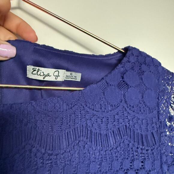 Eliza J Womens Dress 6 Royal Blue 3/4 Sleeve Lined Sheath Lace Midi Event Party - Picture 3 of 6